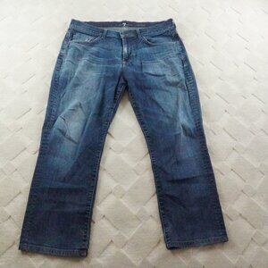 7 For All Mankind Casren Straight Leg Jean sz 34x27 Whiskered Western Dark Wash